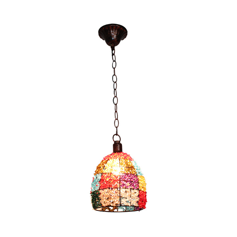 Dome/Globe Metal Hanging Pendant Bohemian 1 Head Restaurant Suspension Lamp in Rust, 6.5"/7.5"/8" Tall Clearhalo 'Ceiling Lights' 'Pendant Lights' 'Pendants' Lighting' 392574