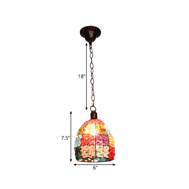 Dome/Globe Metal Hanging Pendant Bohemian 1 Head Restaurant Suspension Lamp in Rust, 6.5"/7.5"/8" Tall Clearhalo 'Ceiling Lights' 'Pendant Lights' 'Pendants' Lighting' 392575