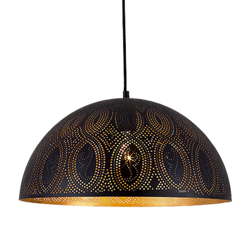 1-Light Dome Pendant Arab Style Black Metal Hanging Ceiling Lamp with Spot/Rhombus/Circle Pattern Clearhalo 'Ceiling Lights' 'Pendant Lights' 'Pendants' Lighting' 392580