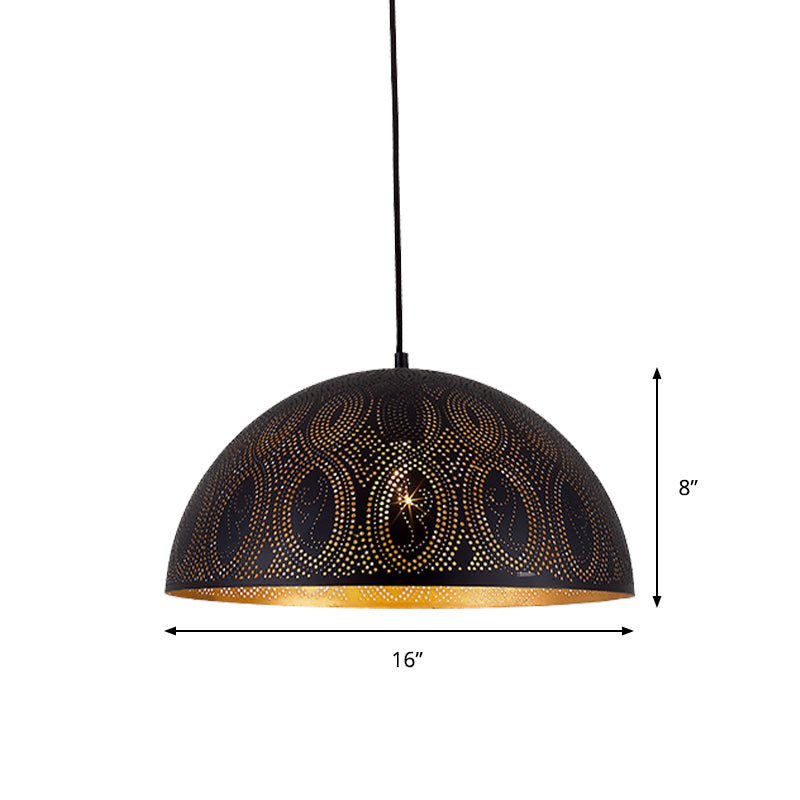 1-Light Dome Pendant Arab Style Black Metal Hanging Ceiling Lamp with Spot/Rhombus/Circle Pattern Clearhalo 'Ceiling Lights' 'Pendant Lights' 'Pendants' Lighting' 392582