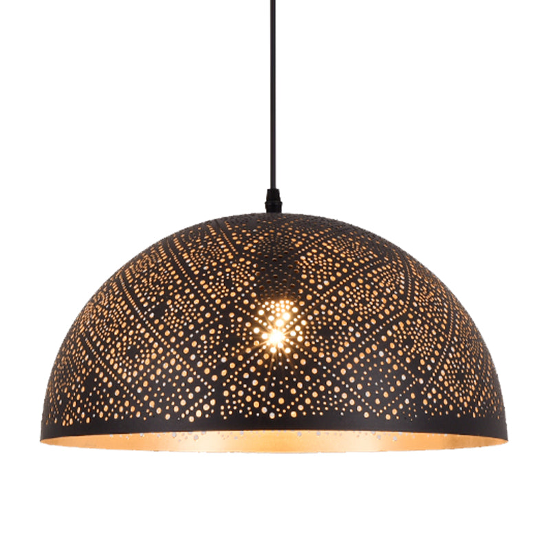 1-Light Dome Pendant Arab Style Black Metal Hanging Ceiling Lamp with Spot/Rhombus/Circle Pattern Clearhalo 'Ceiling Lights' 'Pendant Lights' 'Pendants' Lighting' 392584