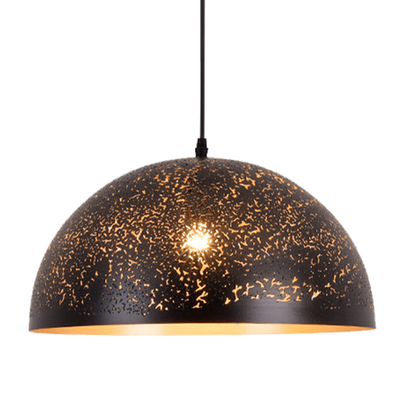 1-Light Dome Pendant Arab Style Black Metal Hanging Ceiling Lamp with Spot/Rhombus/Circle Pattern Clearhalo 'Ceiling Lights' 'Pendant Lights' 'Pendants' Lighting' 392586