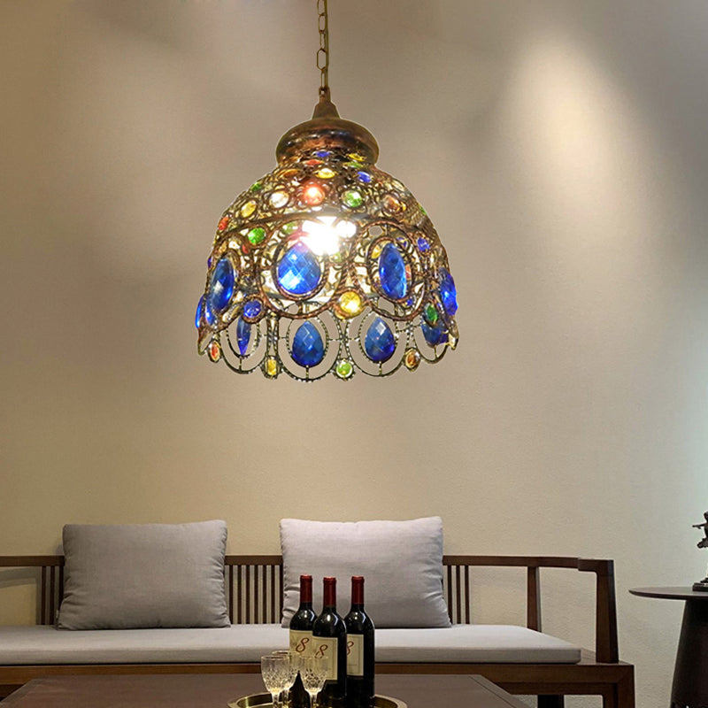 Brass Dome Hanging Lamp Kit Bohemian Metal 1 Head Restaurant Suspension Light Clearhalo 'Ceiling Lights' 'Pendant Lights' 'Pendants' Lighting' 392587