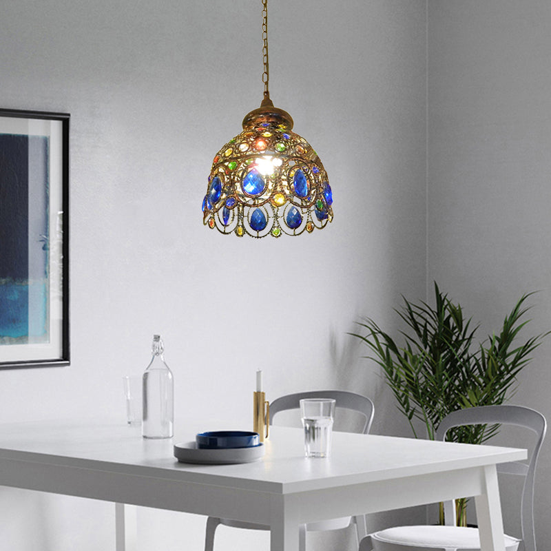 Brass Dome Hanging Lamp Kit Bohemian Metal 1 Head Restaurant Suspension Light Clearhalo 'Ceiling Lights' 'Pendant Lights' 'Pendants' Lighting' 392589