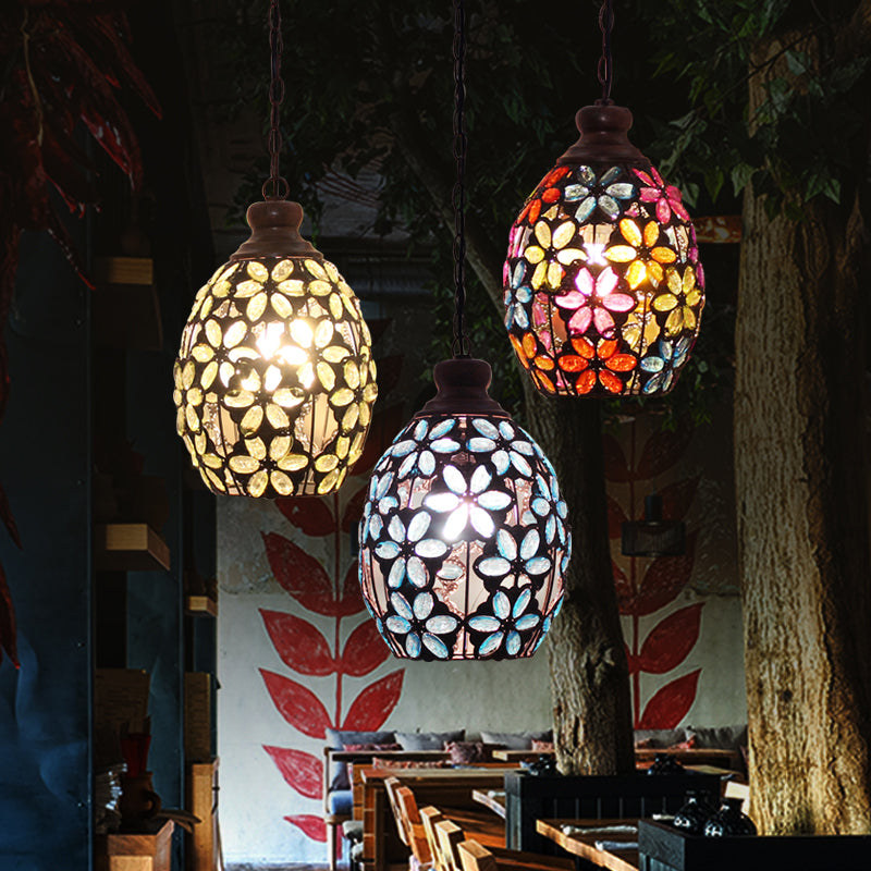 Bohemian Dome Down Lighting Pendant 1 Bulb Metal Hanging Ceiling Light in Yellow/Blue/Green for Restaurant Clearhalo 'Ceiling Lights' 'Pendant Lights' 'Pendants' Lighting' 392605