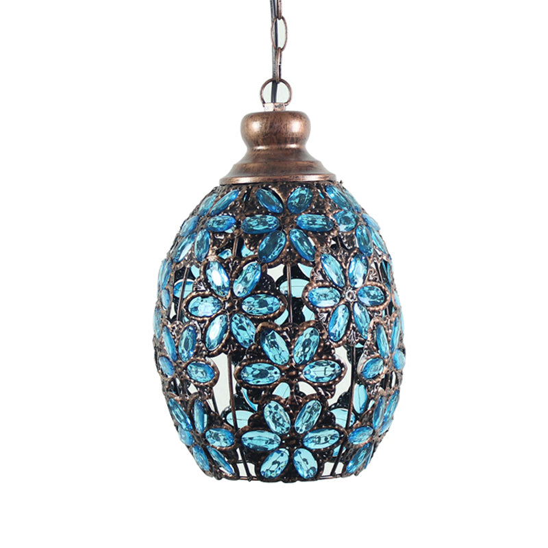 Bohemian Dome Down Lighting Pendant 1 Bulb Metal Hanging Ceiling Light in Yellow/Blue/Green for Restaurant Clearhalo 'Ceiling Lights' 'Pendant Lights' 'Pendants' Lighting' 392606