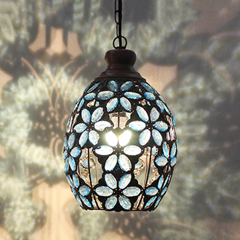 Bohemian Dome Down Lighting Pendant 1 Bulb Metal Hanging Ceiling Light in Yellow/Blue/Green for Restaurant Clearhalo 'Ceiling Lights' 'Pendant Lights' 'Pendants' Lighting' 392607