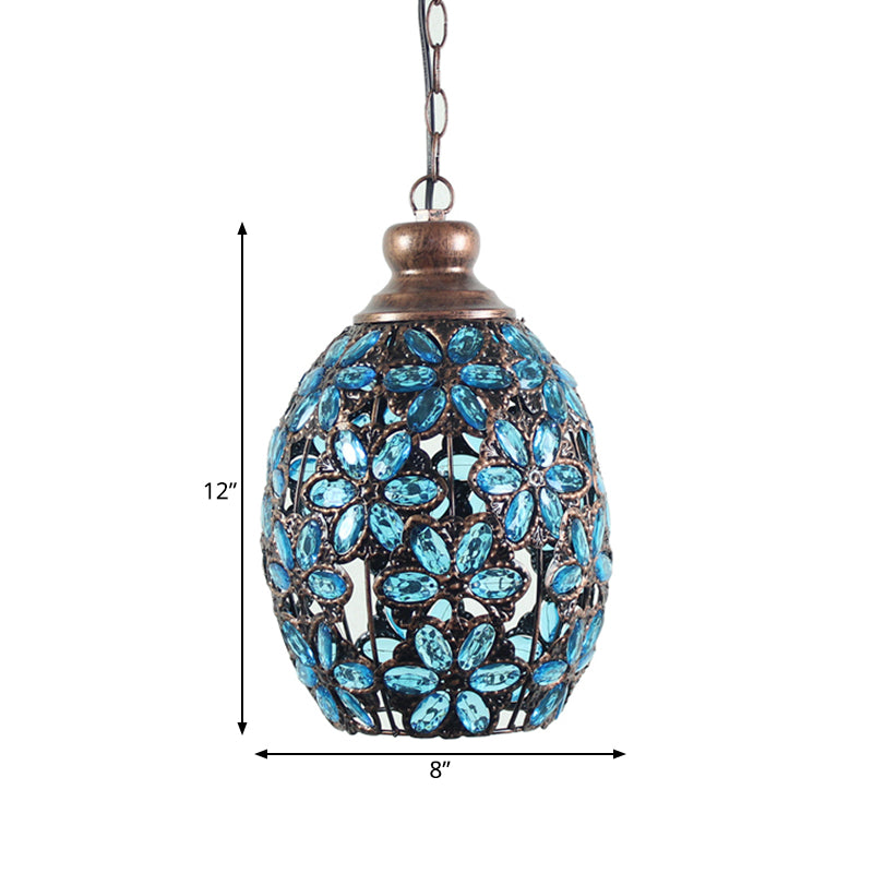 Bohemian Dome Down Lighting Pendant 1 Bulb Metal Hanging Ceiling Light in Yellow/Blue/Green for Restaurant Clearhalo 'Ceiling Lights' 'Pendant Lights' 'Pendants' Lighting' 392608