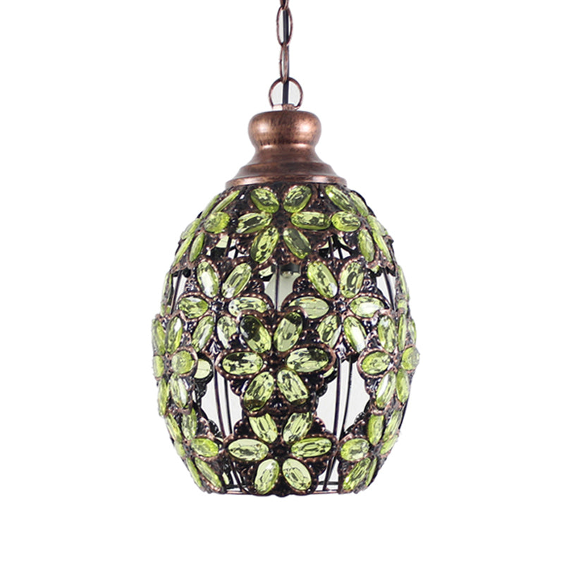 Bohemian Dome Down Lighting Pendant 1 Bulb Metal Hanging Ceiling Light in Yellow/Blue/Green for Restaurant Green Clearhalo 'Ceiling Lights' 'Pendant Lights' 'Pendants' Lighting' 392611_6cc1f4c5-57b4-4fd3-8cb1-084e29a33cfc