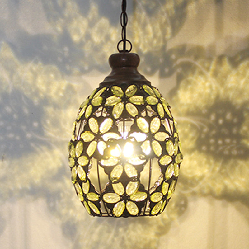 Bohemian Dome Down Lighting Pendant 1 Bulb Metal Hanging Ceiling Light in Yellow/Blue/Green for Restaurant Clearhalo 'Ceiling Lights' 'Pendant Lights' 'Pendants' Lighting' 392612