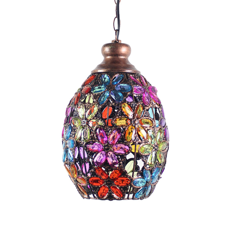 Bohemian Dome Down Lighting Pendant 1 Bulb Metal Hanging Ceiling Light in Yellow/Blue/Green for Restaurant Clearhalo 'Ceiling Lights' 'Pendant Lights' 'Pendants' Lighting' 392614