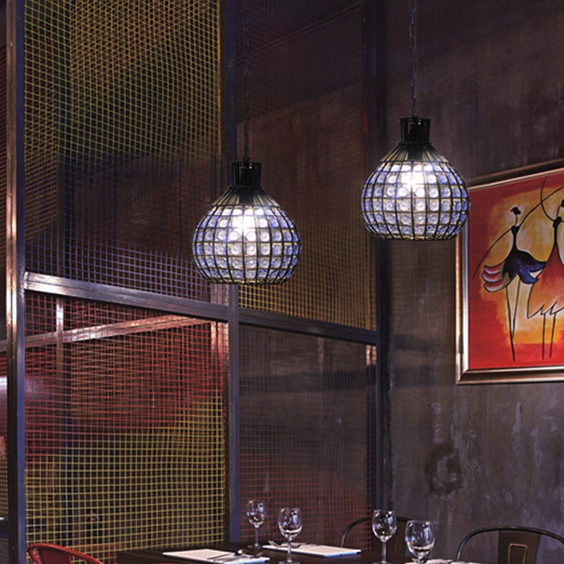 1 Head Suspension Pendant Vintage Ball Metal Ceiling Hang Fixture in Red/Green/Purple for Restaurant Clearhalo 'Ceiling Lights' 'Pendant Lights' 'Pendants' Lighting' 392622