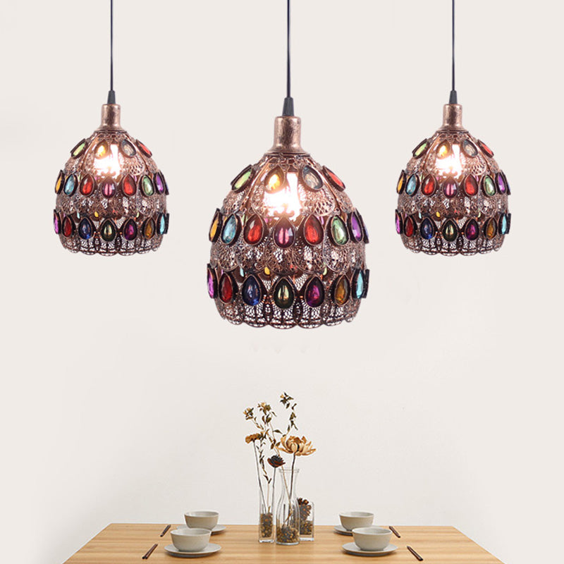 Metal Rust Pendant Lamp Dome 1 Bulb Traditional Suspended Lighting Fixture for Restaurant Clearhalo 'Ceiling Lights' 'Pendant Lights' 'Pendants' Lighting' 392640