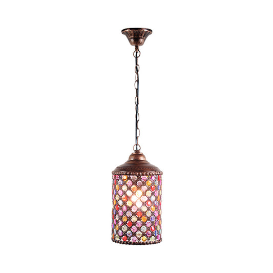 Antique Cylinder Ceiling Pendant Light 1 Bulb Metal Hanging Lamp in Rust for Restaurant Clearhalo 'Ceiling Lights' 'Pendant Lights' 'Pendants' Lighting' 392647