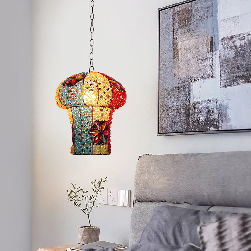 Mushroom Metal Hanging Pendant Decorative 1 Bulb Bedroom Ceiling Lamp in Yellow/Blue Clearhalo 'Ceiling Lights' 'Pendant Lights' 'Pendants' Lighting' 392654