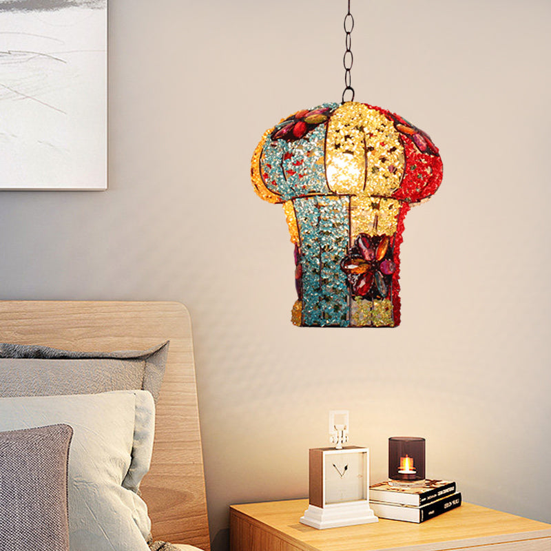 Mushroom Metal Hanging Pendant Decorative 1 Bulb Bedroom Ceiling Lamp in Yellow/Blue Clearhalo 'Ceiling Lights' 'Pendant Lights' 'Pendants' Lighting' 392655