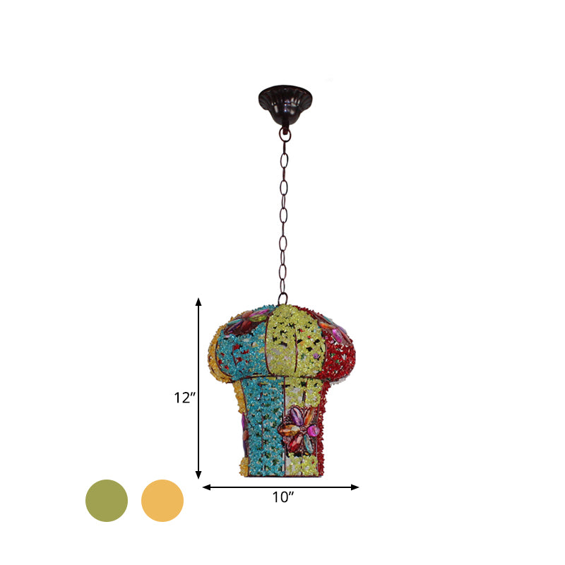 Mushroom Metal Hanging Pendant Decorative 1 Bulb Bedroom Ceiling Lamp in Yellow/Blue Clearhalo 'Ceiling Lights' 'Pendant Lights' 'Pendants' Lighting' 392658