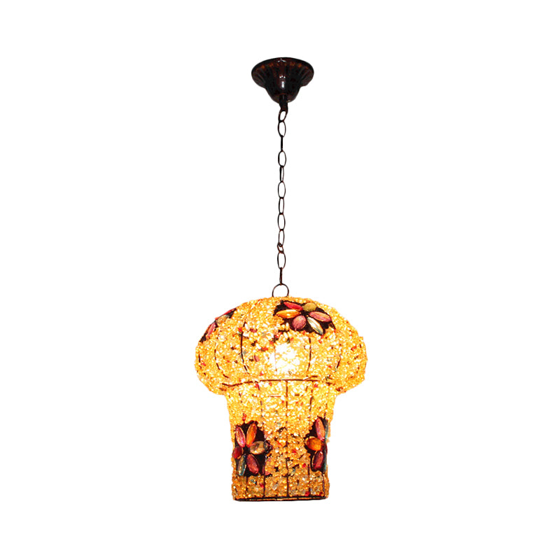 Mushroom Metal Hanging Pendant Decorative 1 Bulb Bedroom Ceiling Lamp in Yellow/Blue Yellow Clearhalo 'Ceiling Lights' 'Pendant Lights' 'Pendants' Lighting' 392659_07a90cfb-0320-43eb-944a-cb3129ef7997