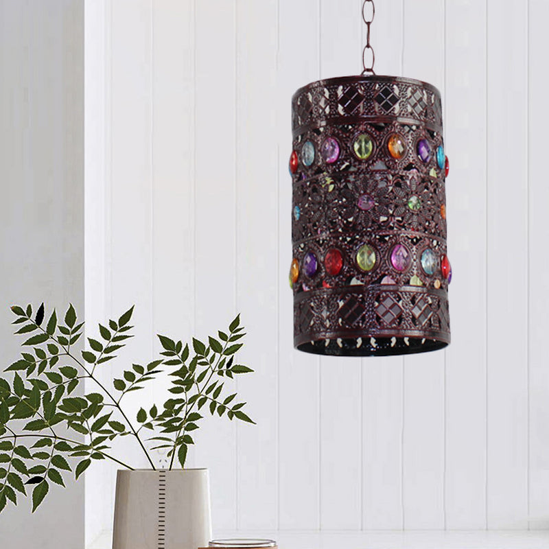 4.5"/6" W Rust Cylinder Suspension Lighting Bohemian Metal 1 Head Dining Room Pendant Light Clearhalo 'Ceiling Lights' 'Pendant Lights' 'Pendants' Lighting' 392662