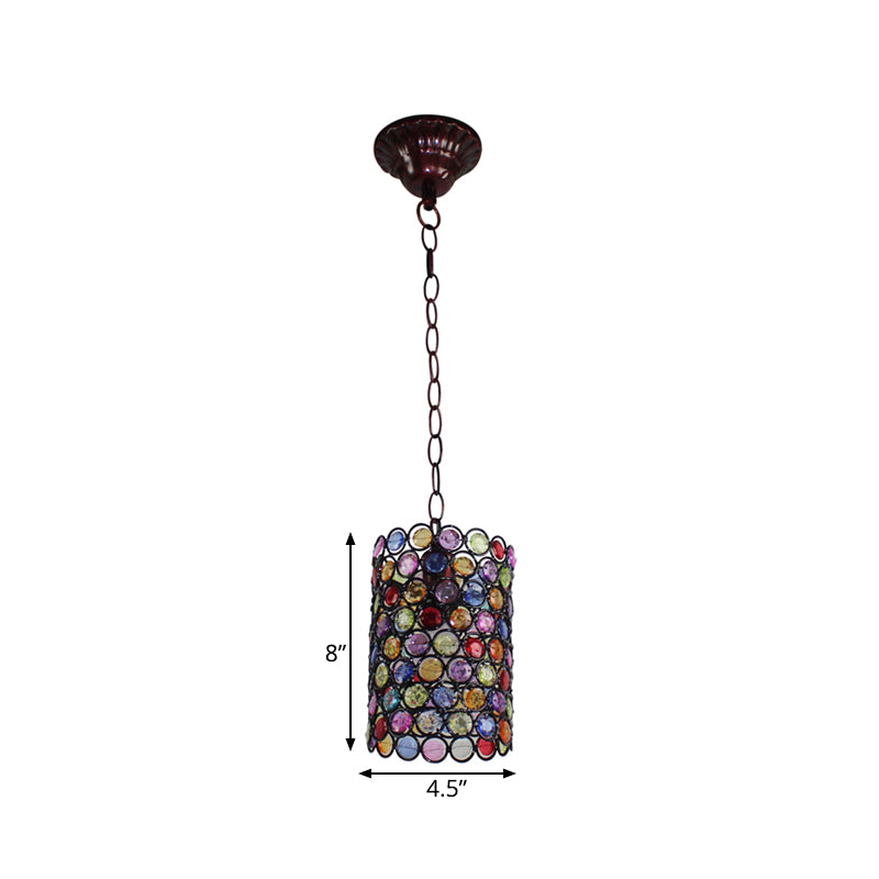 4.5"/6" W Rust Cylinder Suspension Lighting Bohemian Metal 1 Head Dining Room Pendant Light Clearhalo 'Ceiling Lights' 'Pendant Lights' 'Pendants' Lighting' 392667