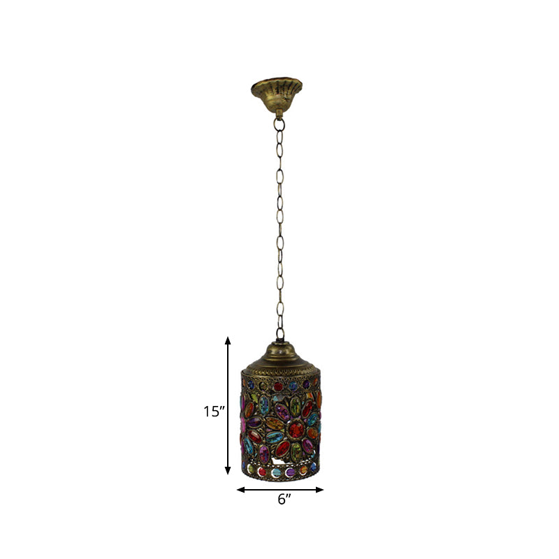 Metal Brass Suspended Lighting Fixture Cylindrical 6"/6.5" W 1 Head Vintage Ceiling Pendant Light for Restaurant Clearhalo 'Ceiling Lights' 'Pendant Lights' 'Pendants' Lighting' 392672