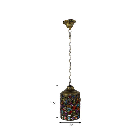 Metal Brass Suspended Lighting Fixture Cylindrical 6"/6.5" W 1 Head Vintage Ceiling Pendant Light for Restaurant Clearhalo 'Ceiling Lights' 'Pendant Lights' 'Pendants' Lighting' 392672