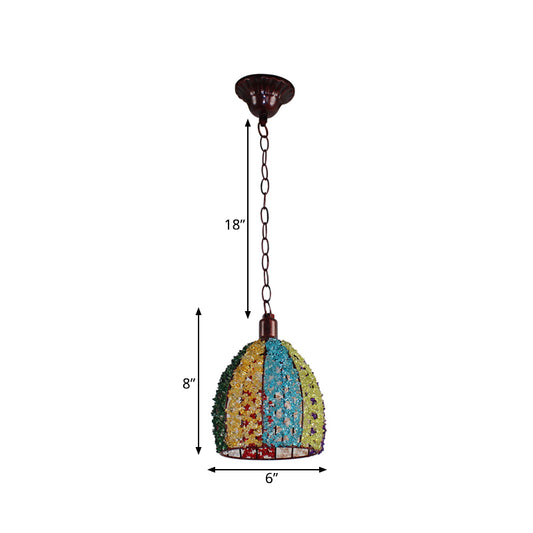 1 Head Metal Ceiling Lamp Decorative Bronze/Blue Scalloped/Dome Living Room Pendant Lighting Fixture Clearhalo 'Ceiling Lights' 'Pendant Lights' 'Pendants' Lighting' 392687