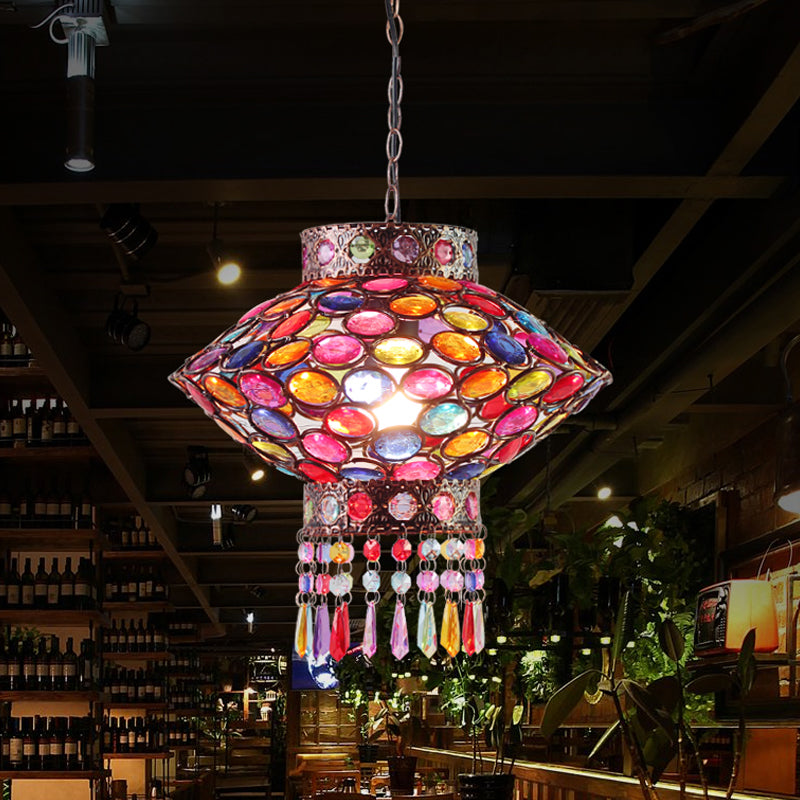 Metal Rust Suspension Lighting Lantern 1-Head Bohemian Hanging Lamp for Restaurant Clearhalo 'Ceiling Lights' 'Pendant Lights' 'Pendants' Lighting' 392707