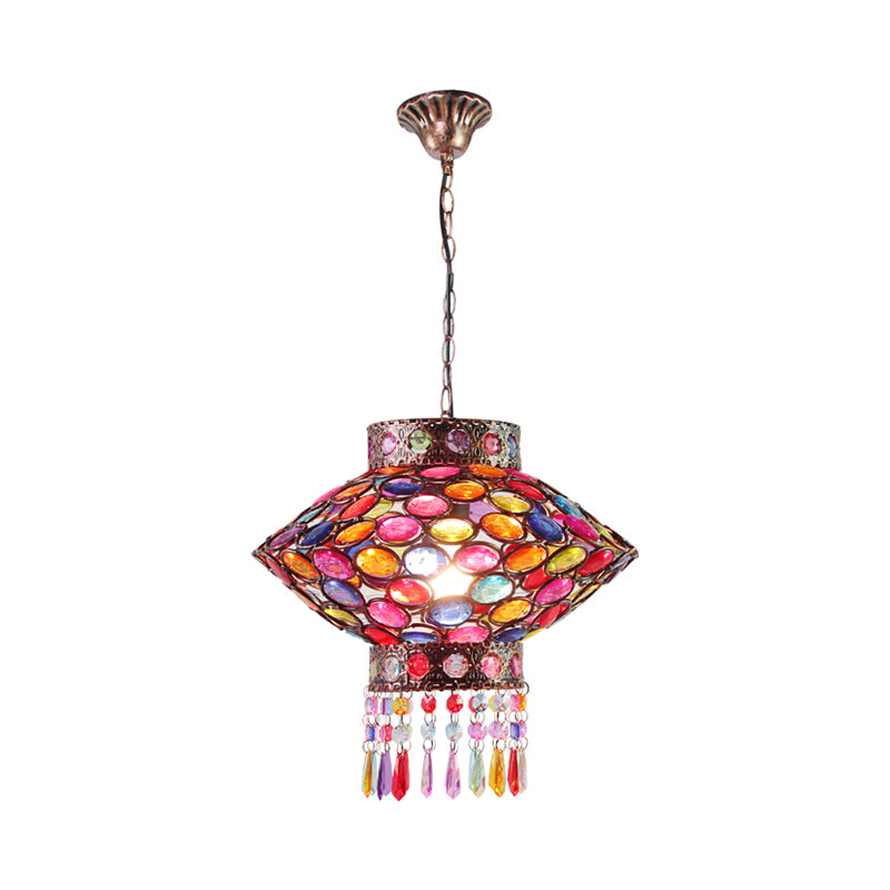 Metal Rust Suspension Lighting Lantern 1-Head Bohemian Hanging Lamp for Restaurant Clearhalo 'Ceiling Lights' 'Pendant Lights' 'Pendants' Lighting' 392709