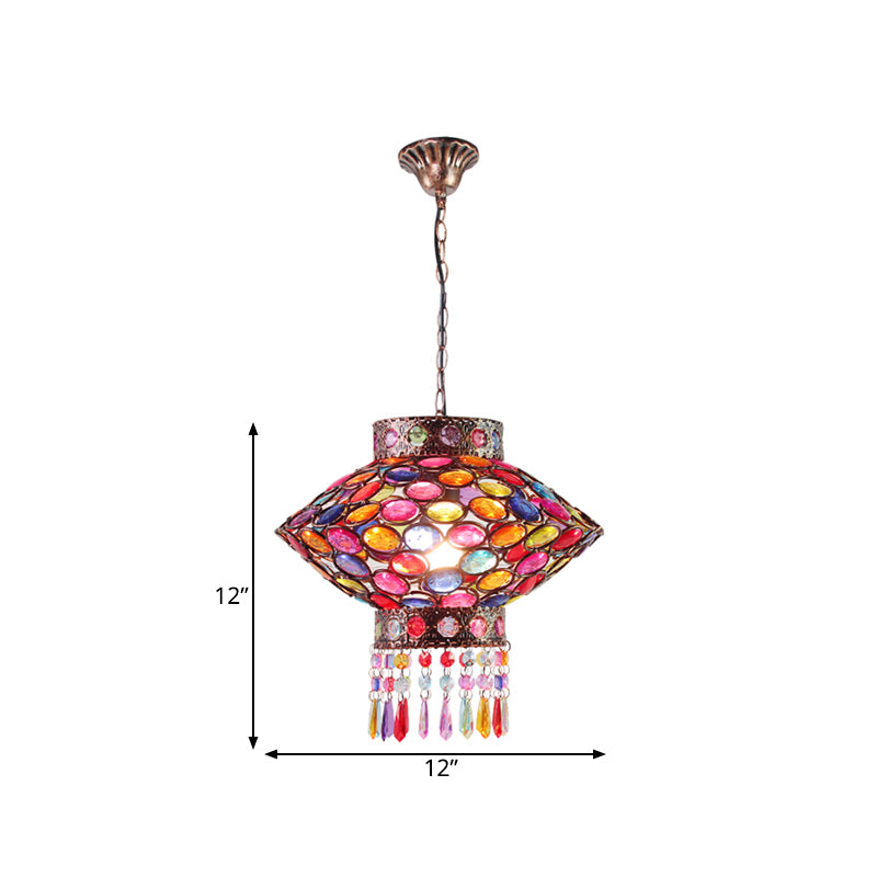 Metal Rust Suspension Lighting Lantern 1-Head Bohemian Hanging Lamp for Restaurant Clearhalo 'Ceiling Lights' 'Pendant Lights' 'Pendants' Lighting' 392710