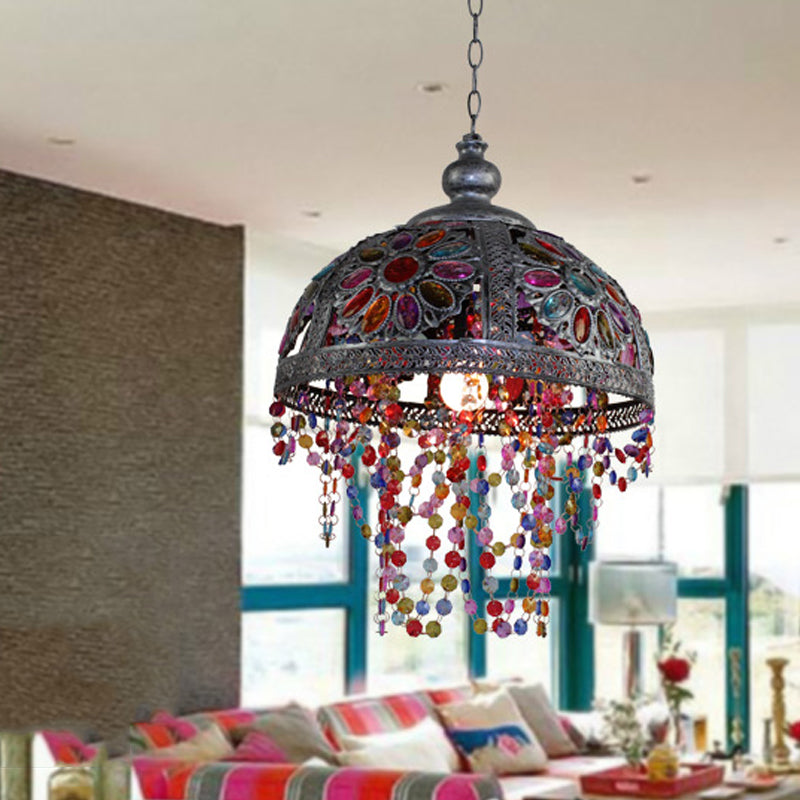 1 Light Pendant Light Art Deco Dome Metal Ceiling Hang Fixture in Silver/Rust for Living Room Clearhalo 'Ceiling Lights' 'Pendant Lights' 'Pendants' Lighting' 392722