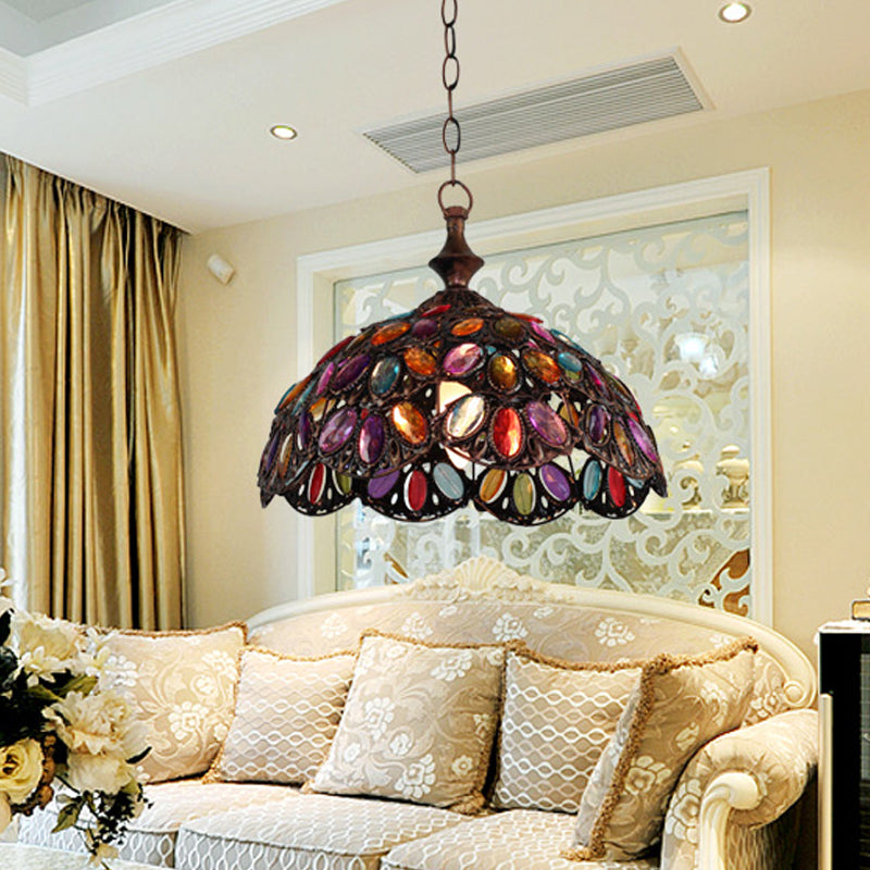 Scalloped Living Room Pendant Lighting Decorative Metal 1 Bulb Bronze/Rust Ceiling Suspension Lamp Clearhalo 'Ceiling Lights' 'Pendant Lights' 'Pendants' Lighting' 392727