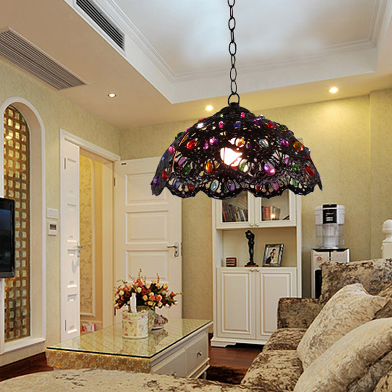 Scalloped Living Room Pendant Lighting Decorative Metal 1 Bulb Bronze/Rust Ceiling Suspension Lamp Rust Clearhalo 'Ceiling Lights' 'Pendant Lights' 'Pendants' Lighting' 392730_f61e10a3-68db-4141-9ad7-19a30ef91f24