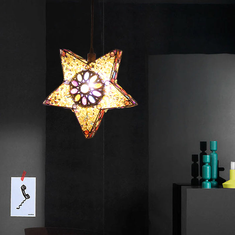 Metal Pentagram Pendant Ceiling Light Art Deco 1 Head Dining Room Drop Lamp in Black/Red/Yellow Clearhalo 'Ceiling Lights' 'Pendant Lights' 'Pendants' Lighting' 392733