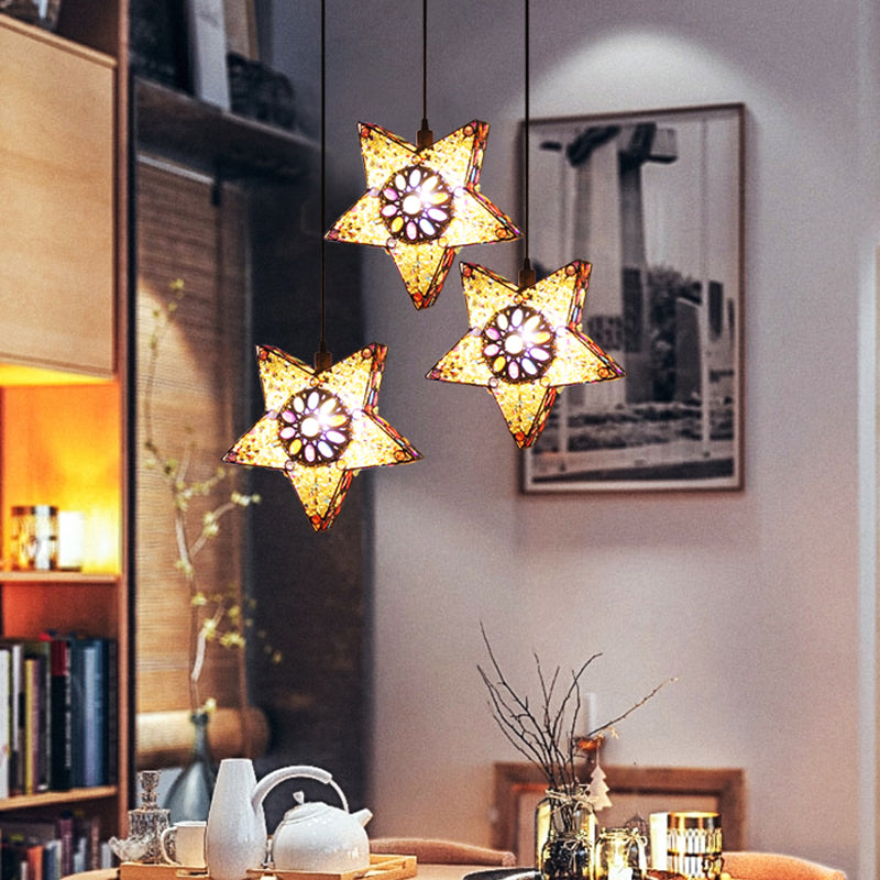 Metal Pentagram Pendant Ceiling Light Art Deco 1 Head Dining Room Drop Lamp in Black/Red/Yellow Clearhalo 'Ceiling Lights' 'Pendant Lights' 'Pendants' Lighting' 392735