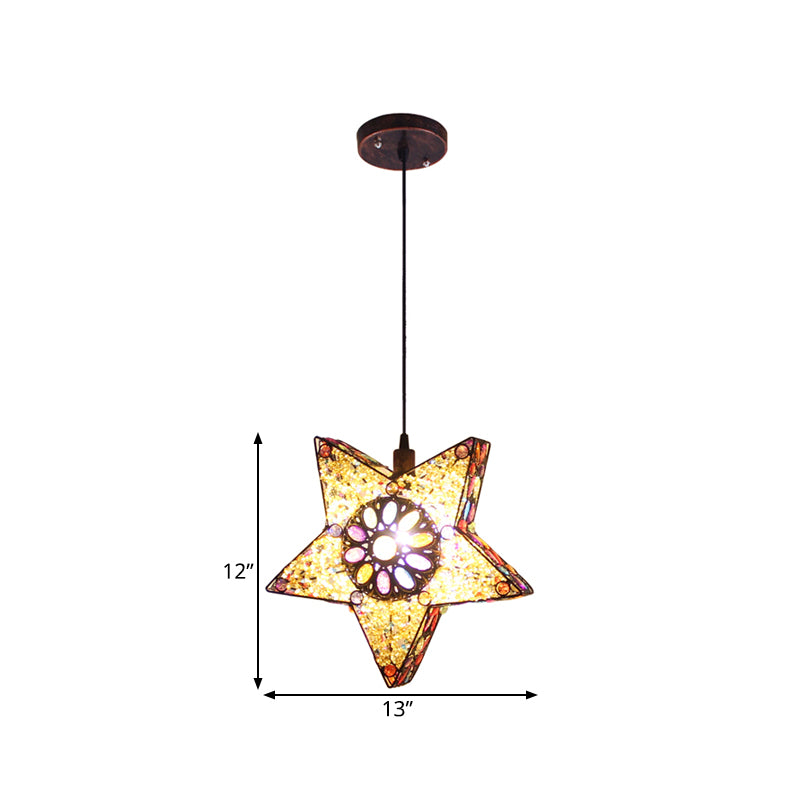 Metal Pentagram Pendant Ceiling Light Art Deco 1 Head Dining Room Drop Lamp in Black/Red/Yellow Clearhalo 'Ceiling Lights' 'Pendant Lights' 'Pendants' Lighting' 392737