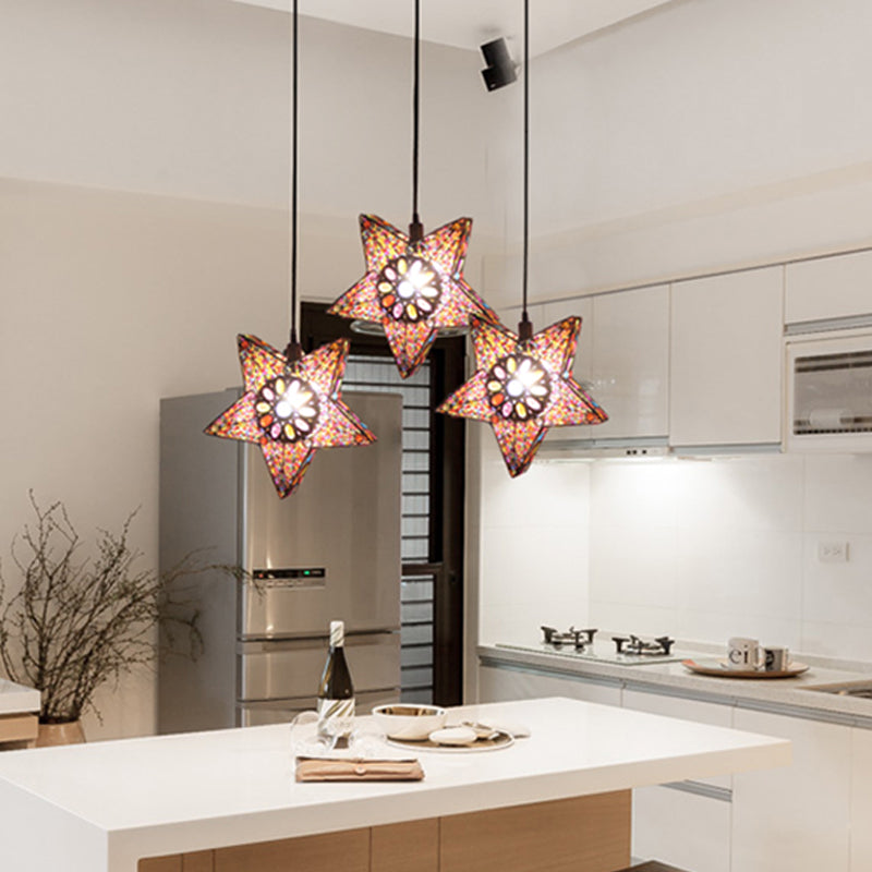 Metal Pentagram Pendant Ceiling Light Art Deco 1 Head Dining Room Drop Lamp in Black/Red/Yellow Orange Clearhalo 'Ceiling Lights' 'Pendant Lights' 'Pendants' Lighting' 392738_b5e8104a-c3e0-4a17-8bf2-2a64c52da025