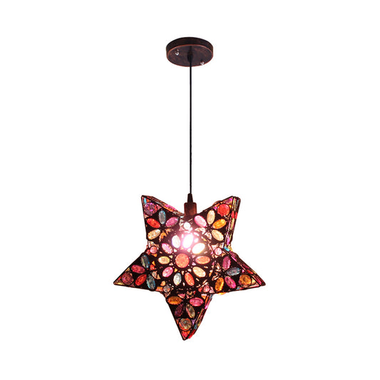 Metal Pentagram Pendant Ceiling Light Art Deco 1 Head Dining Room Drop Lamp in Black/Red/Yellow Clearhalo 'Ceiling Lights' 'Pendant Lights' 'Pendants' Lighting' 392743