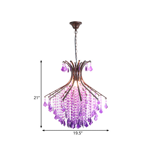 1-Head Pendant Ceiling Light Traditional Restaurant Suspension Lighting with Cascade Crystal in Purple Clearhalo 'Ceiling Lights' 'Pendant Lights' 'Pendants' Lighting' 392762