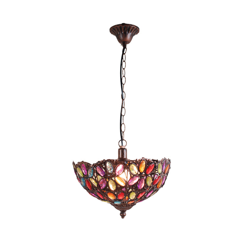 Rust Bowl Shape Hanging Light Bohemian Metal 1 Bulb Restaurant Pendant Lighting Fixture Clearhalo 'Ceiling Lights' 'Pendant Lights' 'Pendants' Lighting' 392770