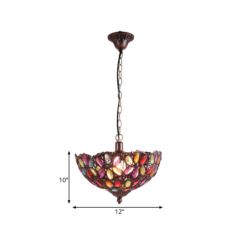 Rust Bowl Shape Hanging Light Bohemian Metal 1 Bulb Restaurant Pendant Lighting Fixture Clearhalo 'Ceiling Lights' 'Pendant Lights' 'Pendants' Lighting' 392772