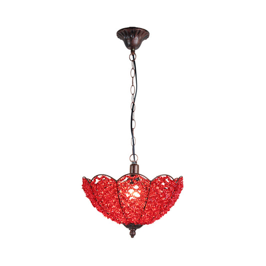 Metal Red/Purple Hanging Ceiling Light Scalloped 1 Head Art Deco Pendant Lamp for Restaurant Clearhalo 'Ceiling Lights' 'Pendant Lights' 'Pendants' Lighting' 392776