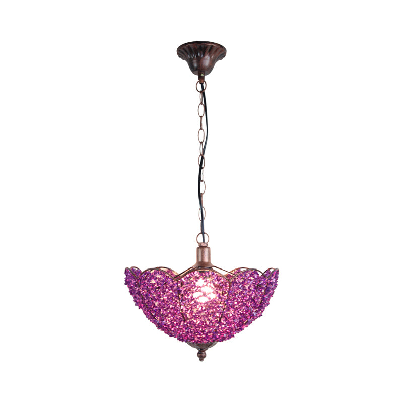 Metal Red/Purple Hanging Ceiling Light Scalloped 1 Head Art Deco Pendant Lamp for Restaurant Clearhalo 'Ceiling Lights' 'Pendant Lights' 'Pendants' Lighting' 392778