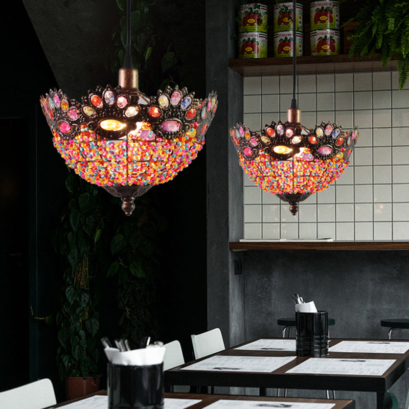 Bohemian Bowl Hanging Light Fixture 1 Light Metal Drop Pendant in Rust for Restaurant Clearhalo 'Ceiling Lights' 'Pendant Lights' 'Pendants' Lighting' 392780