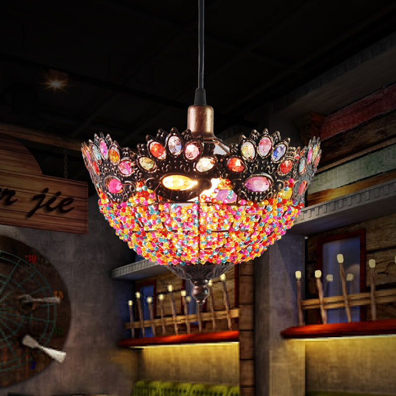 Bohemian Bowl Hanging Light Fixture 1 Light Metal Drop Pendant in Rust for Restaurant Clearhalo 'Ceiling Lights' 'Pendant Lights' 'Pendants' Lighting' 392781