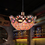 Bohemian Bowl Hanging Light Fixture 1 Light Metal Drop Pendant in Rust for Restaurant Clearhalo 'Ceiling Lights' 'Pendant Lights' 'Pendants' Lighting' 392781