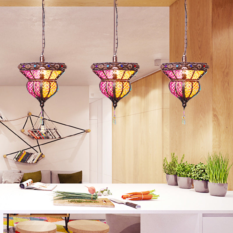 1-Head Metal Suspension Lamp Traditional Rust Urn Shaped Restaurant Pendant Ceiling Light Clearhalo 'Ceiling Lights' 'Pendant Lights' 'Pendants' Lighting' 392785