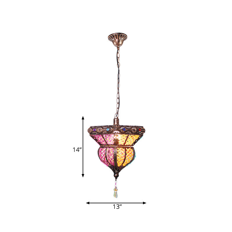 1-Head Metal Suspension Lamp Traditional Rust Urn Shaped Restaurant Pendant Ceiling Light Clearhalo 'Ceiling Lights' 'Pendant Lights' 'Pendants' Lighting' 392789