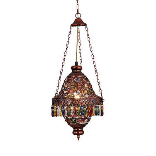 Lantern Metal Hanging Light Kit Vintage 1 Head Bedroom Suspension Pendant in Copper Clearhalo 'Ceiling Lights' 'Pendant Lights' 'Pendants' Lighting' 392793