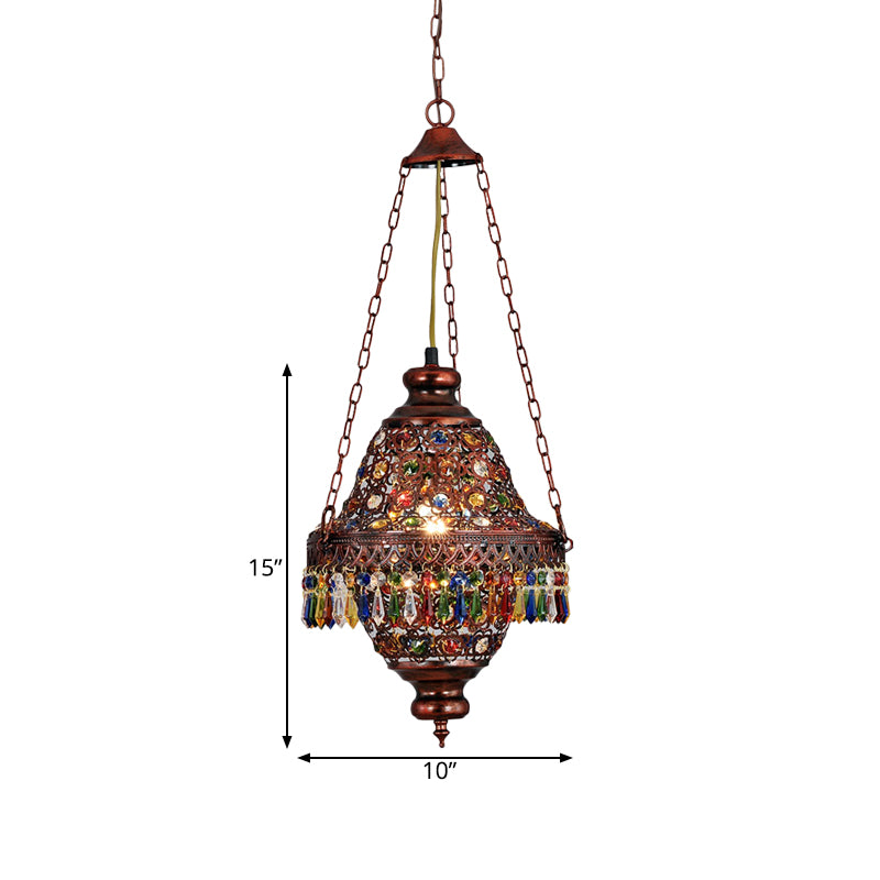 Lantern Metal Hanging Light Kit Vintage 1 Head Bedroom Suspension Pendant in Copper Clearhalo 'Ceiling Lights' 'Pendant Lights' 'Pendants' Lighting' 392794